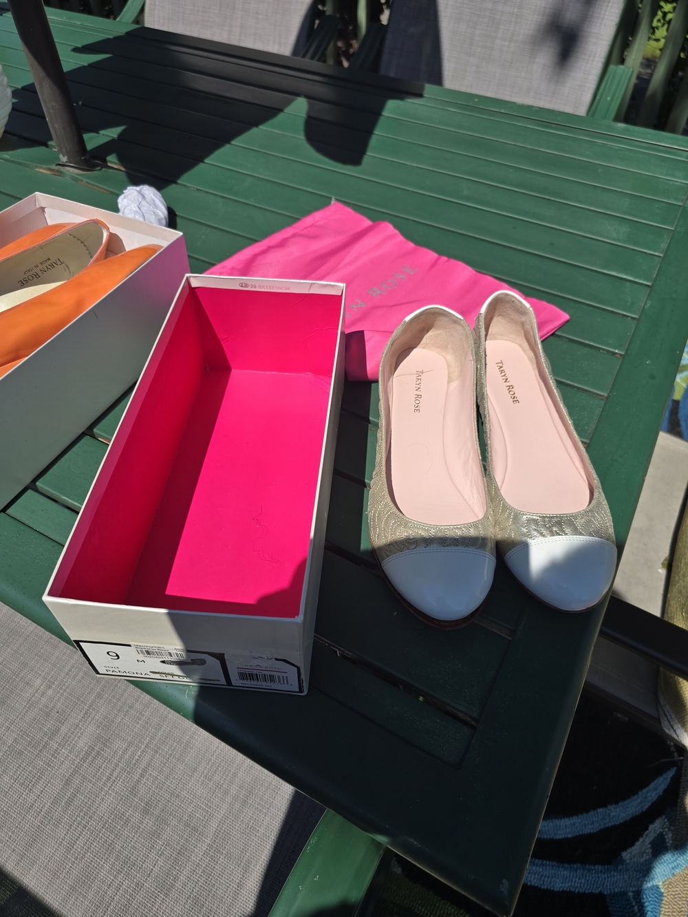 Taryn Rose Metallic Gold and White Cap-Toe Ballet Flats